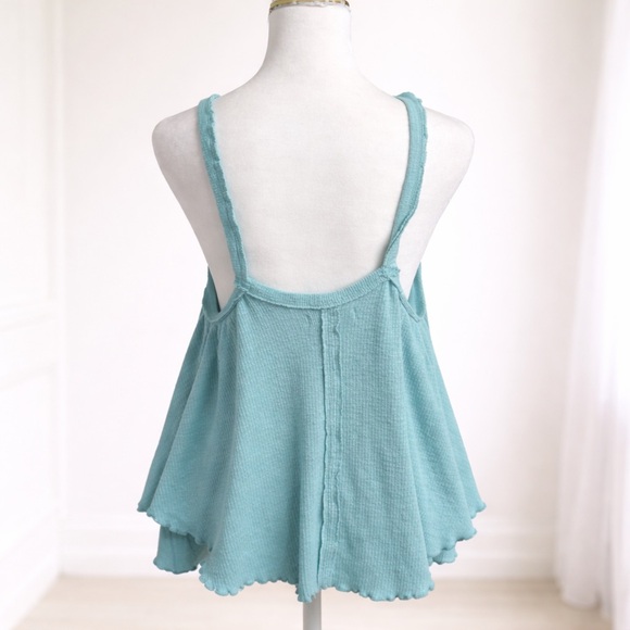 Free People XS Teal Button Front Swing Tank Top Flowy Gauze Boho - Picture 2 of 3